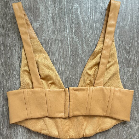 Zara Top Womens Medium Camel Cropped Faux Leather Corset Festival Feminine‎ Edgy - Picture 5 of 6